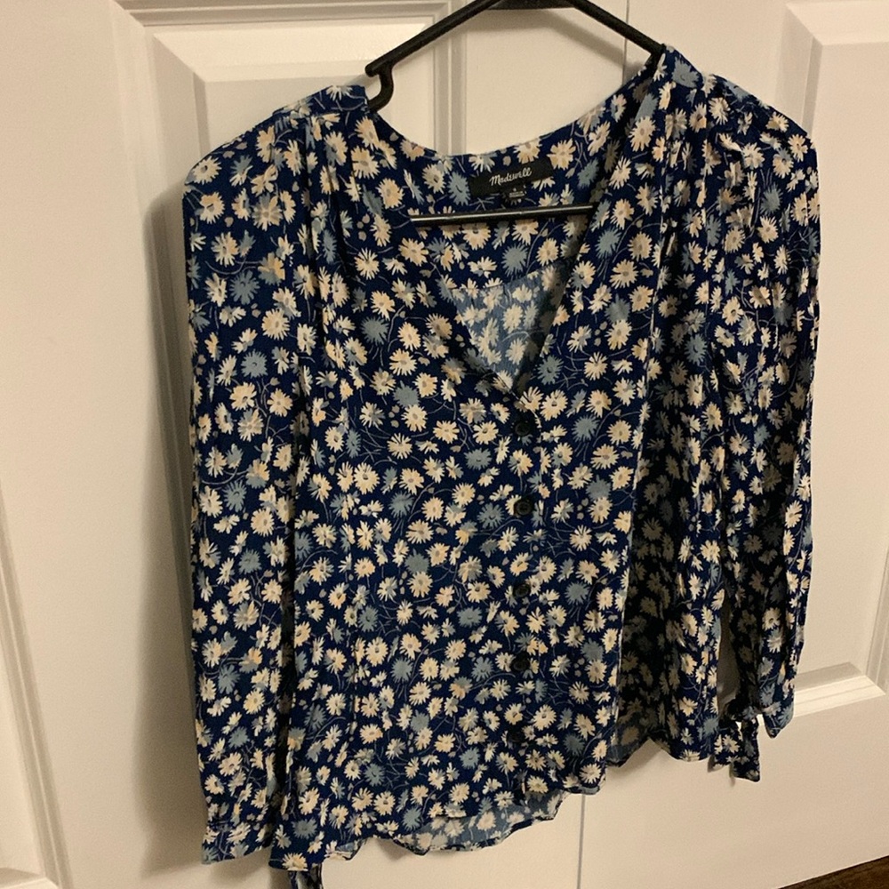 Madewell blue floral button up top